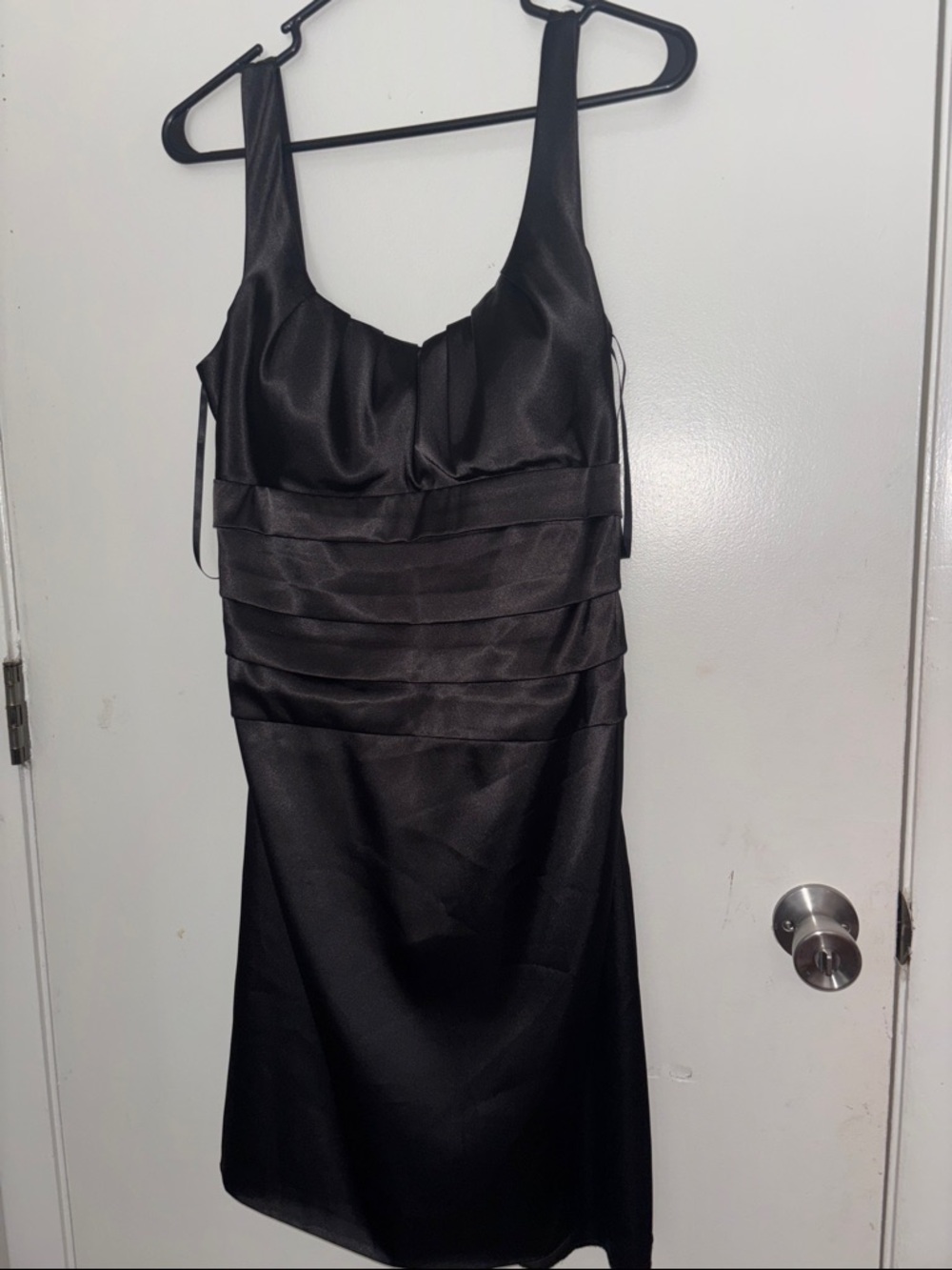 B Darlin Black Satin Tiered Mini Dress